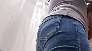 Your slutty Italian mom tries on jeans while wearing a butt plug in her ass